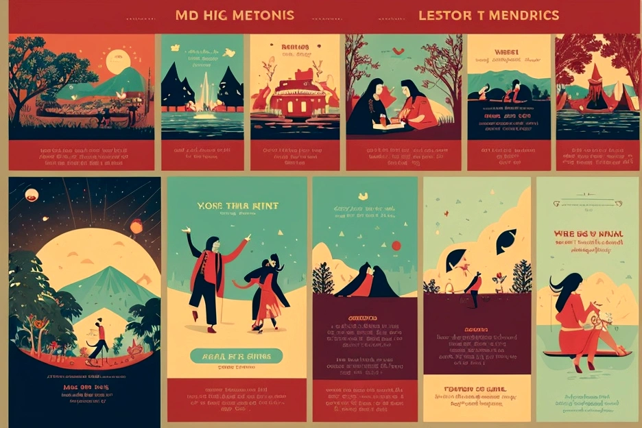 "A wide thumbnail illustration depicting a series of romantic and thrilling moments that can make women excited. Include elements such as a couple on a surprise date, a beautifully wrapped gift, a person listening attentively, small gestures of kindness, an adventurous trip, and a special event or festival. The style should be whimsical and imaginative, with vibrant colors and a dream-like quality."