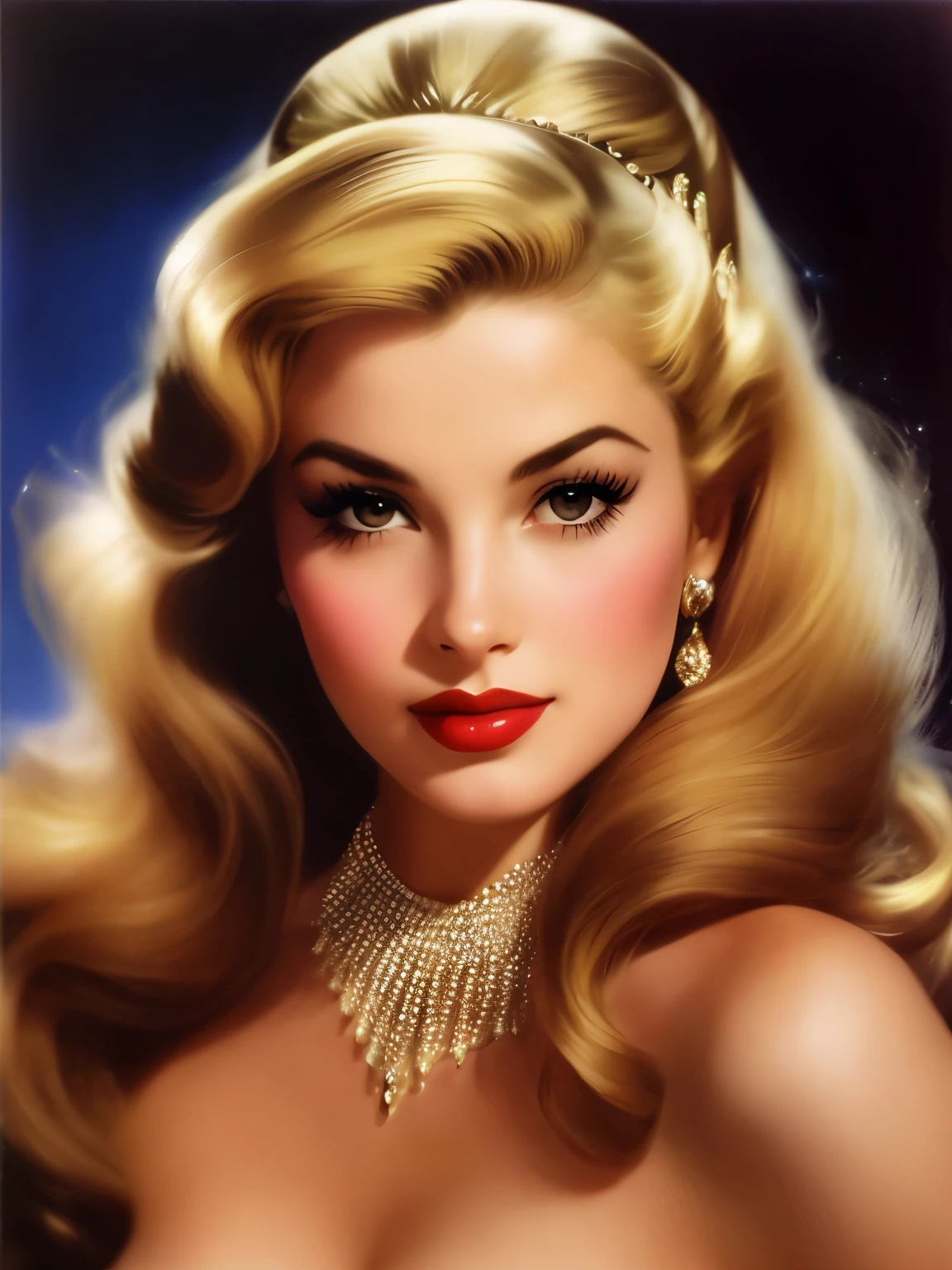1970s,Alberto Vargas,(Highest quality, Artwork), A highly detailed and delicate portrait of a beautiful and timeless girl,Noir Woman, Sexy eyes, close, Rolf Armstrong's style, Light and shadow,Accusation of face,Sexy Face, Beautiful Nose, Get a different hairstyle, Creating variations on a woman's nose,Barbadian women