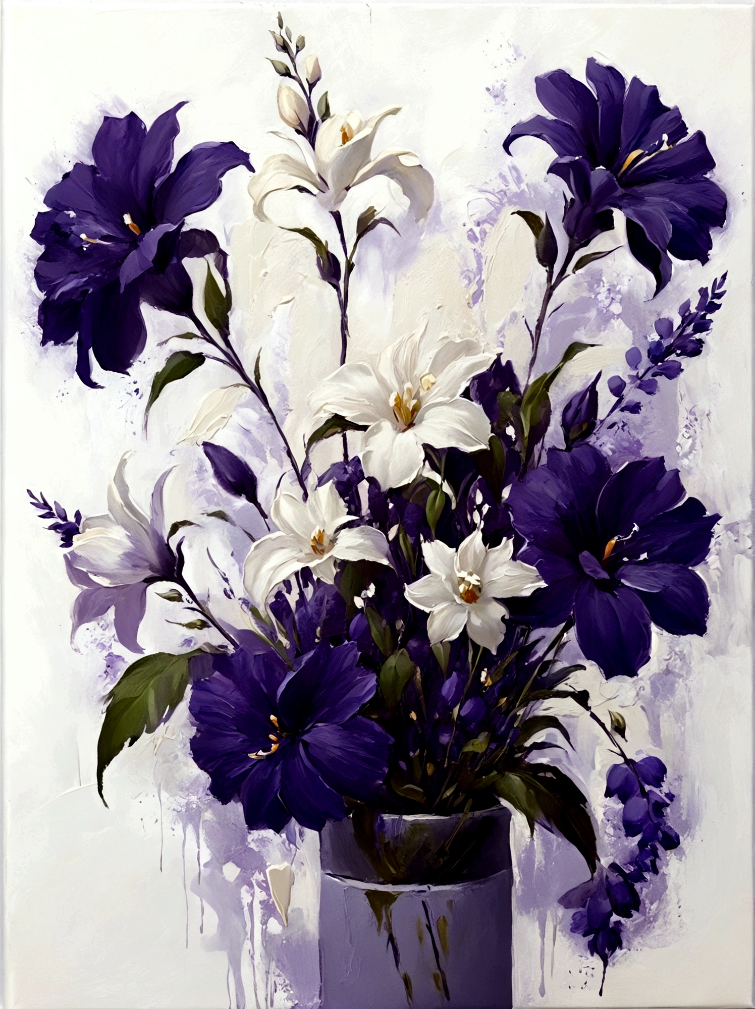 Purple flowers,color,Perfect proportion,vanilla,bright,White background,real,emotion,Thick textured paint,