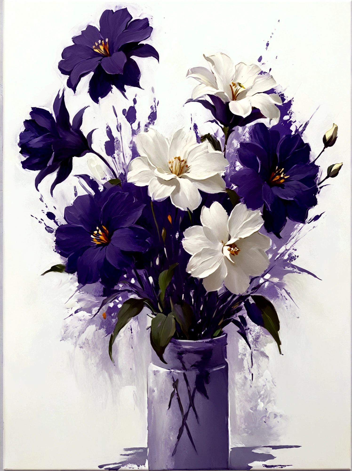 Purple flowers，color，Perfect proportion，vanilla，bright，White background，real，emotion，Thick textured paint, 
