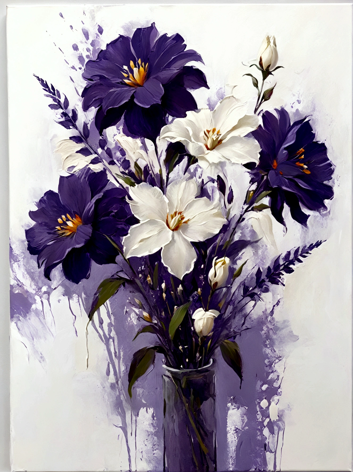 Purple flowers,color,Perfect proportion,vanilla,bright,White background,real,emotion,Thick textured paint,