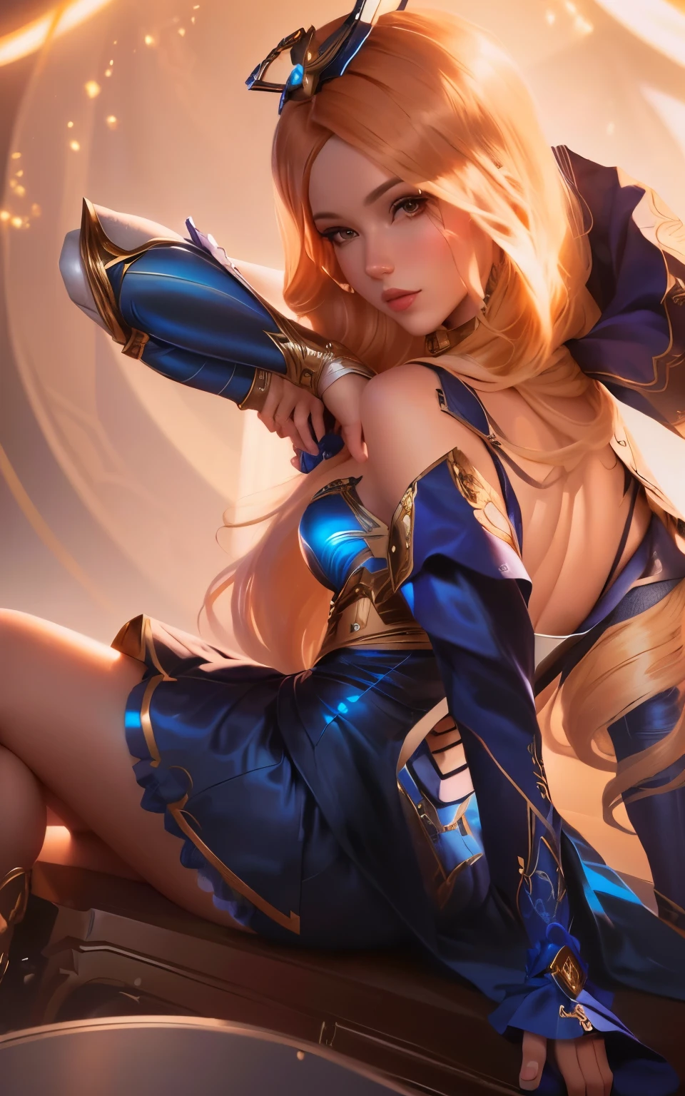 a woman beautiful in a dress sitting on a table , orianna,tanny skin, miss fortune leag, artgerm, miss fortune, extremely detailed artgerm