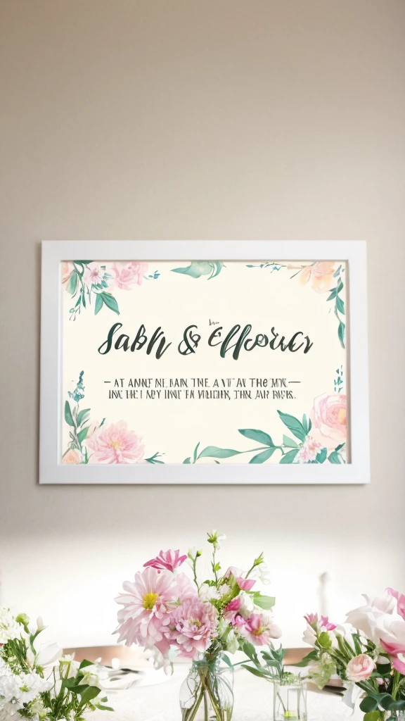 calligraphy and flowers on the table