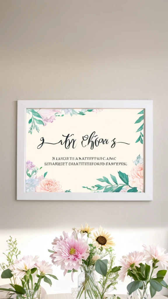 calligraphy and flowers on the table