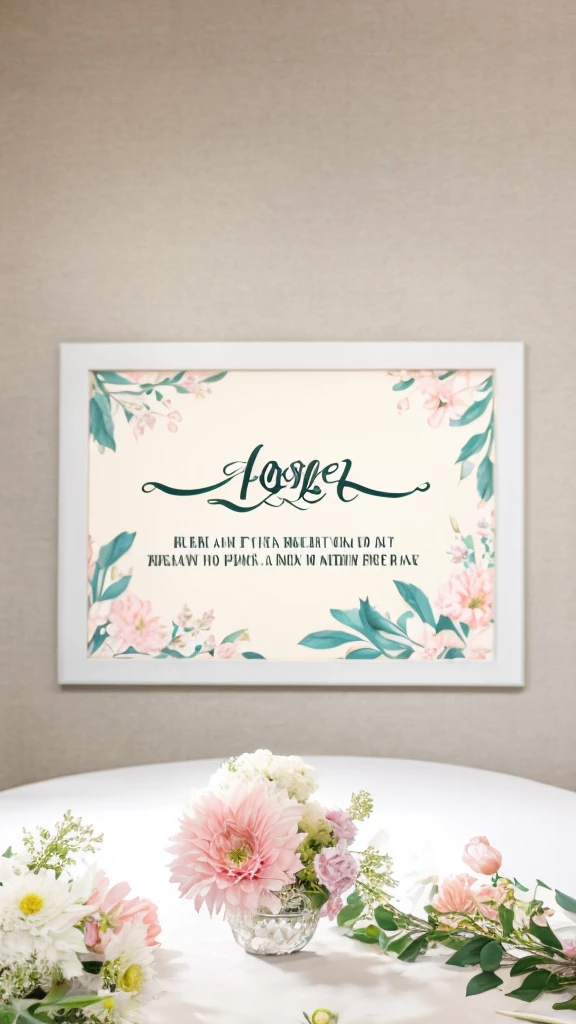 calligraphy and flowers on the table