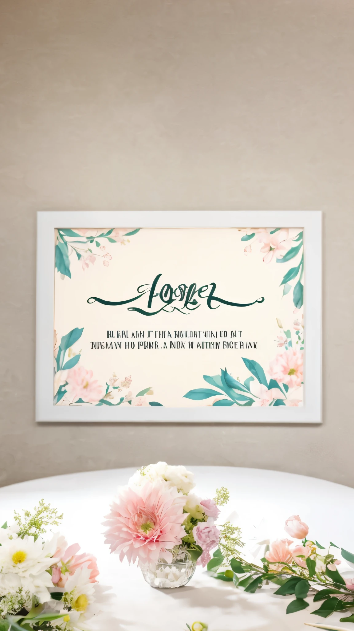 calligraphy and flowers on the table