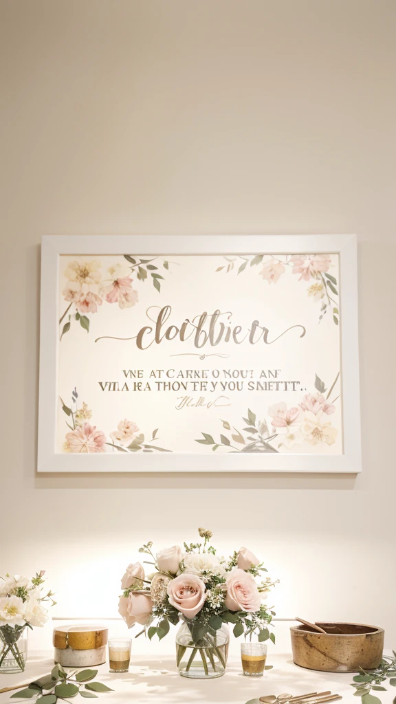 calligraphy and flowers on the table