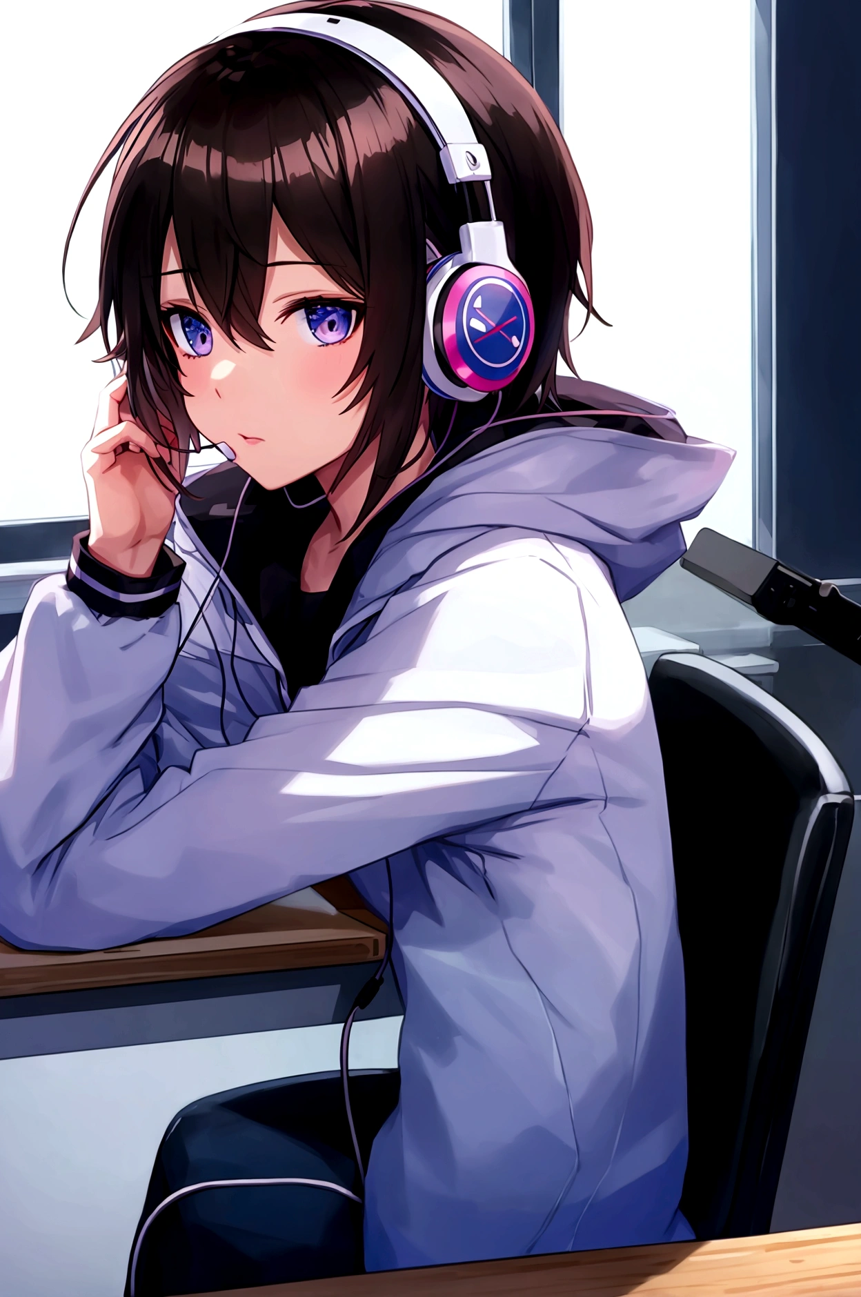 boy headphone At my desk Listening to music anime