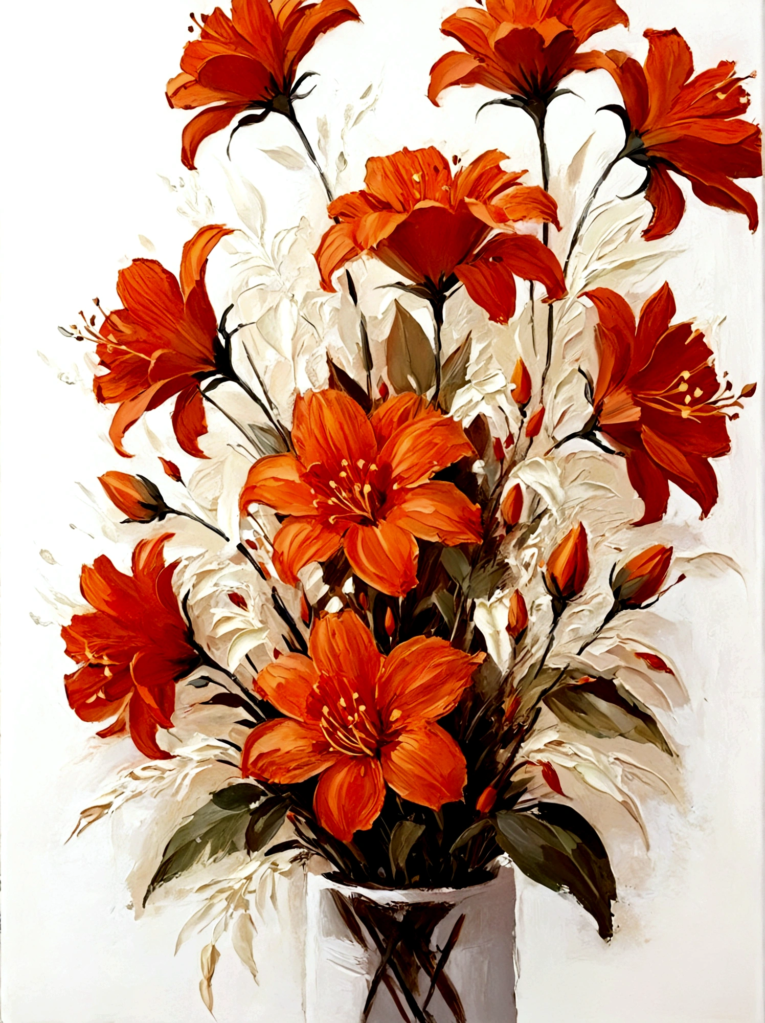 Orange flowers,color,Perfect proportion,vanilla,bright,White background,real,emotion,Thick textured paint,