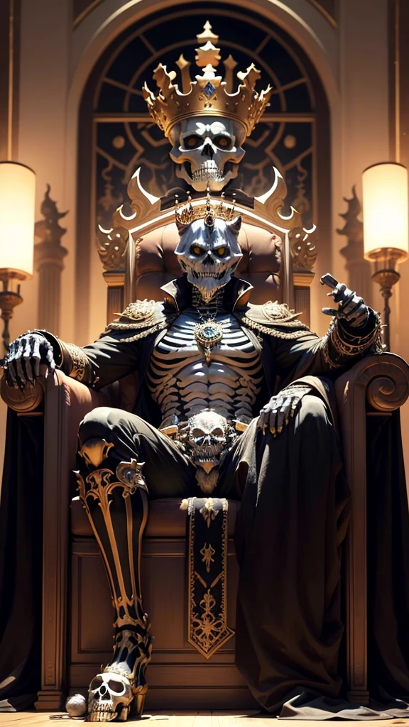 1. Skeleton King (FULL BODY): The Skeleton King, ruler of the underworld, stands tall in a grandiose throne room. His entire body is a chilling skeletal structure, adorned with a worn crown and a menacing grin. His skeletal hands clasp a massive, ornate skull, symbolizing his dominance.
2. King calendar (Anthropomorphic super giant cat): In a vibrant, imaginative scene, a colossal anthropomorphic super giant cat, representing the King Calendar, sits on a throne made of clock gears. With a thick, luxurious black coat, the majestic feline oversees the passage