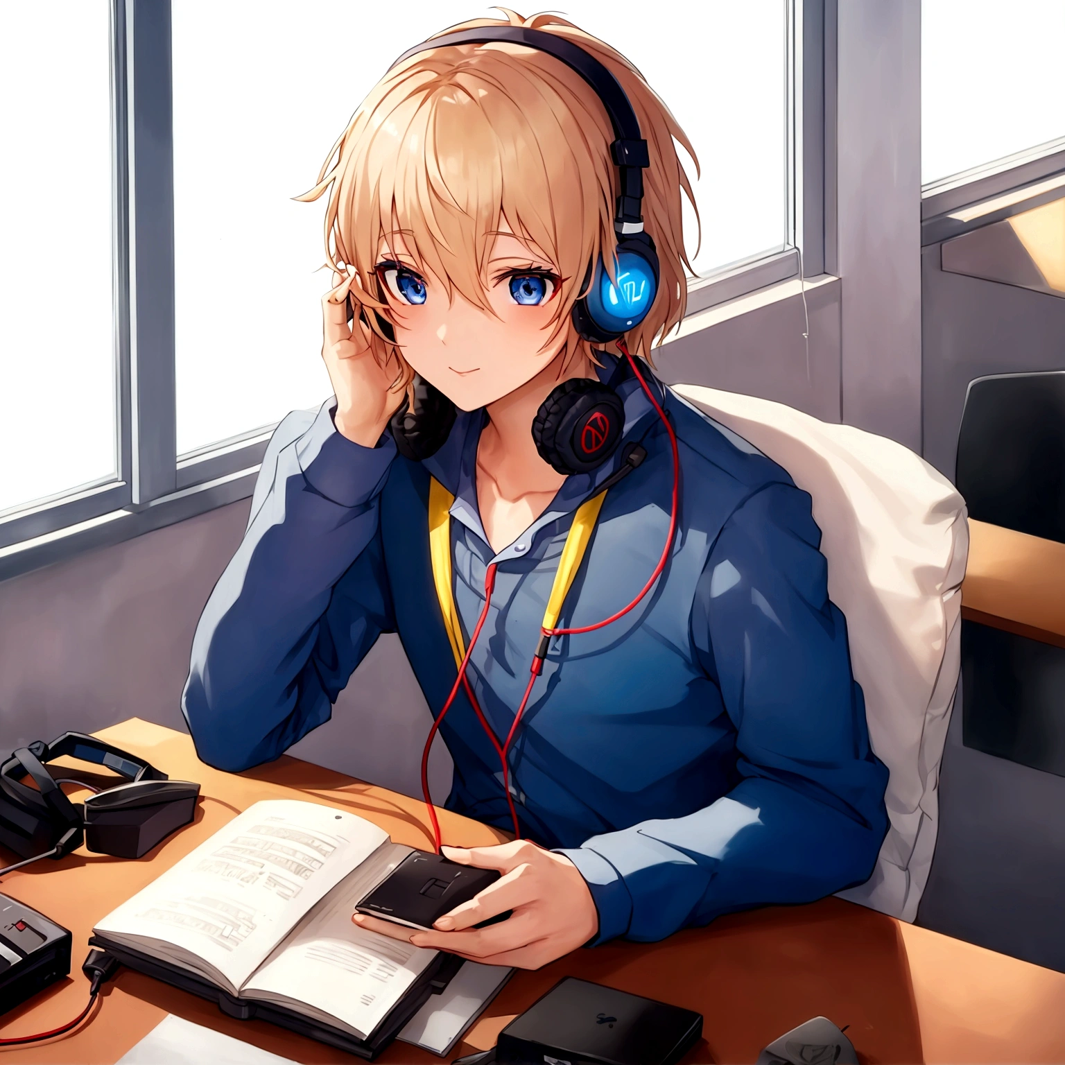 boy headphone At my desk Listening to music anime