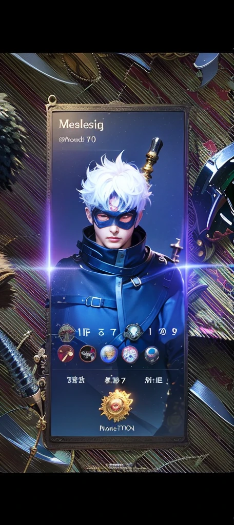 a close up of a guy with a steampunk mask on, Best quality, masterpiece, detailed skin texture, detailed clothes texture, detailed face, super detail, 8k, intricate detail, 1 boy, The color doesn't change, Muscle guy, 1 guy, strong red eye glow (red eye:1.2), holding a sword and a fire.