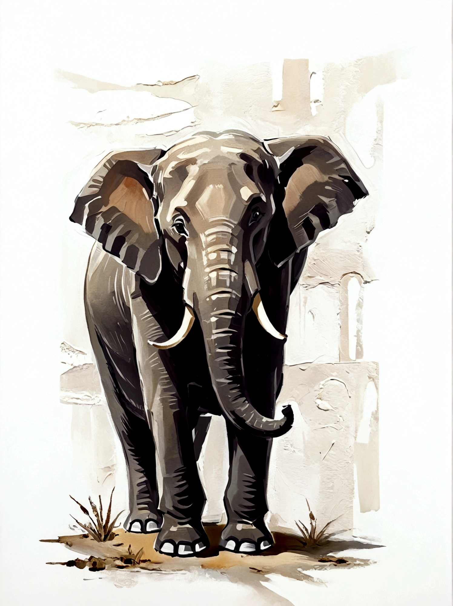 elephant，Chinese elements，color，Perfect proportion，symmetry，vanilla，bright，White background，real，emotion，Thick textured paint, 