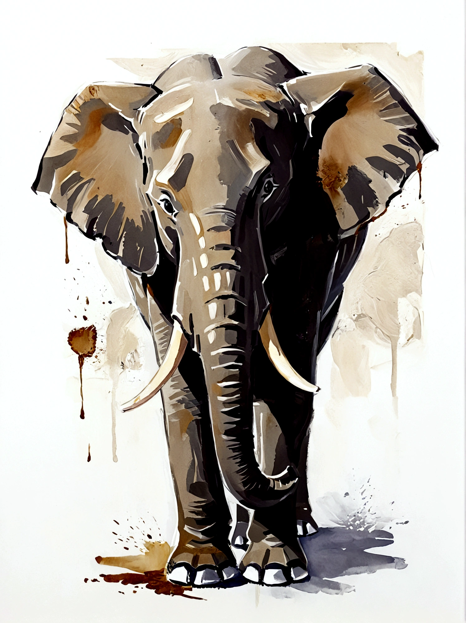 elephant,Chinese elements,color,Perfect proportion,symmetry,vanilla,bright,White background,real,emotion,Thick textured paint,