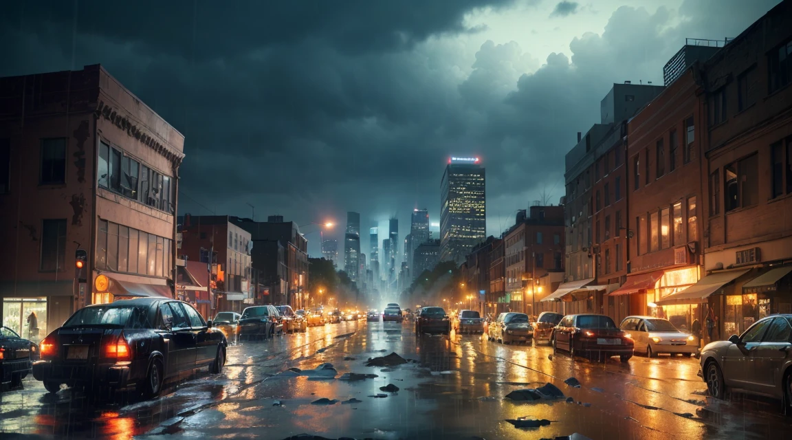 (((Artistic image, Half of the image (Surreal scene with a grand piano amongst collapsed walls, Covered grand piano, Dusty, com Teia de Araña), Half of the image ((Opening to abandoned night big city with skyscrapers in the rain), ((Rain in the city):1.5), (Deteriorating skyscraper), (limo, Rust and fragility of buildings), ( Skyscraper with silt), ( Rusty skyscraper), ((A profound precedent):1.5), Architectural details with soft lighting create a dreamy atmosphere, The piano is a symbol of timeless beauty in the midst of decadence., Digital painting with impressionist elements, High detail, Wide-angle shot, Add a bit of mystery to your composition))), (Path Trace), (cyber punk), (Post-apocalyptic), 16K, Ultra-high resolution, Highest quality, Maximum resolution, Surreal, Ultra-detailed