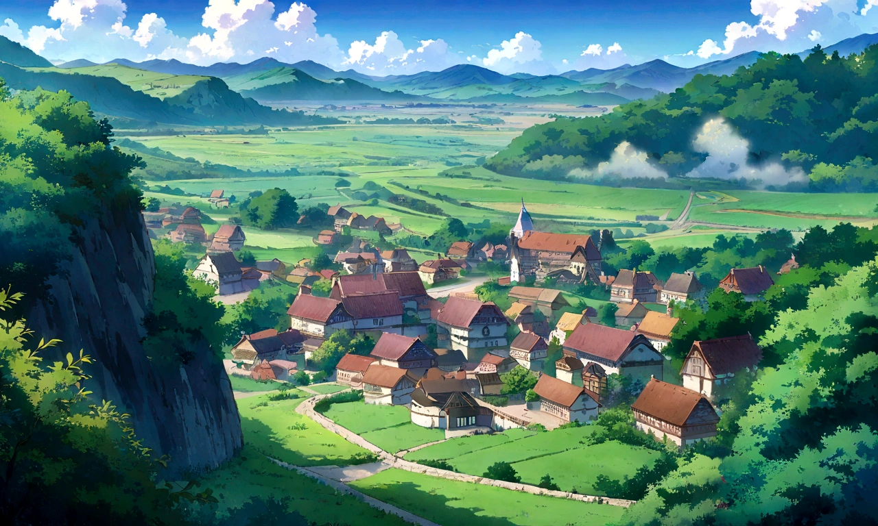 Anime Landscape with a path leading to a small village, Anime rural scenery, Anime Landscape, Anime Landscape, Anime Landscape wallpaper, beautiful Anime Landscape, View of Ghibli Studio, Beautiful anime scene, Anime Background art, Anime Background, Anime beautiful peaceful scene, Anime Nature, Landscape Artwork, Shinkai Makoto Studio, Studio Ghibli Sky, Anime Landscape concept art