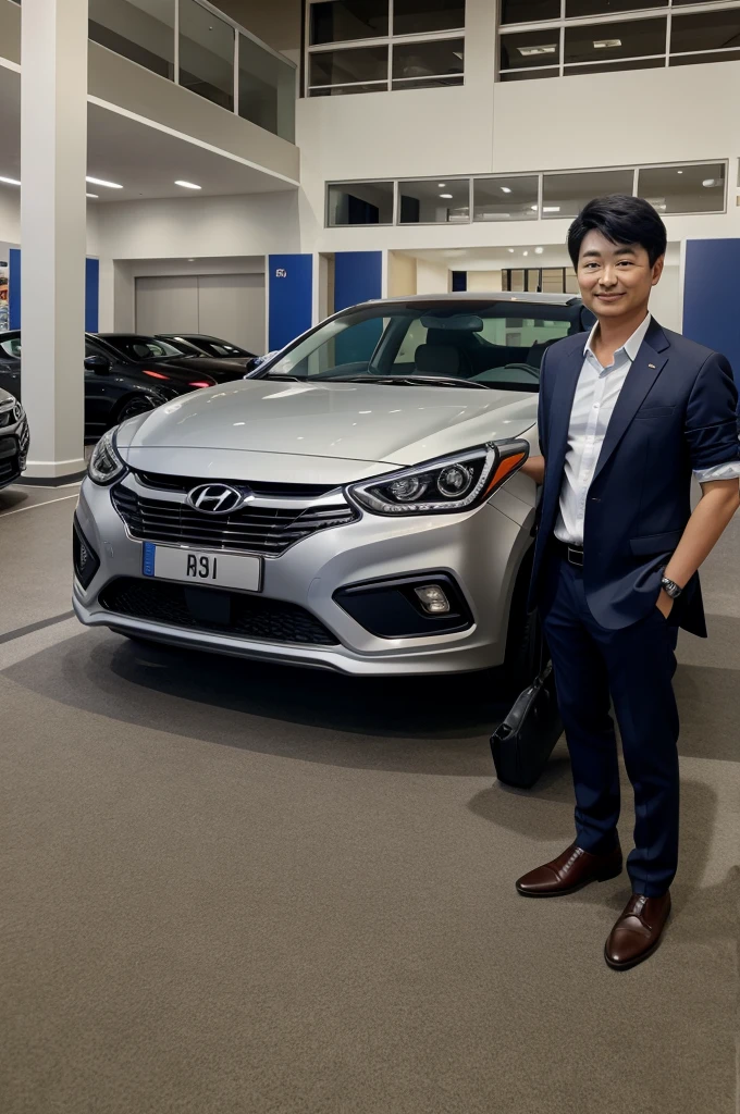 Hyundai showroom photo with his owner childhood and present