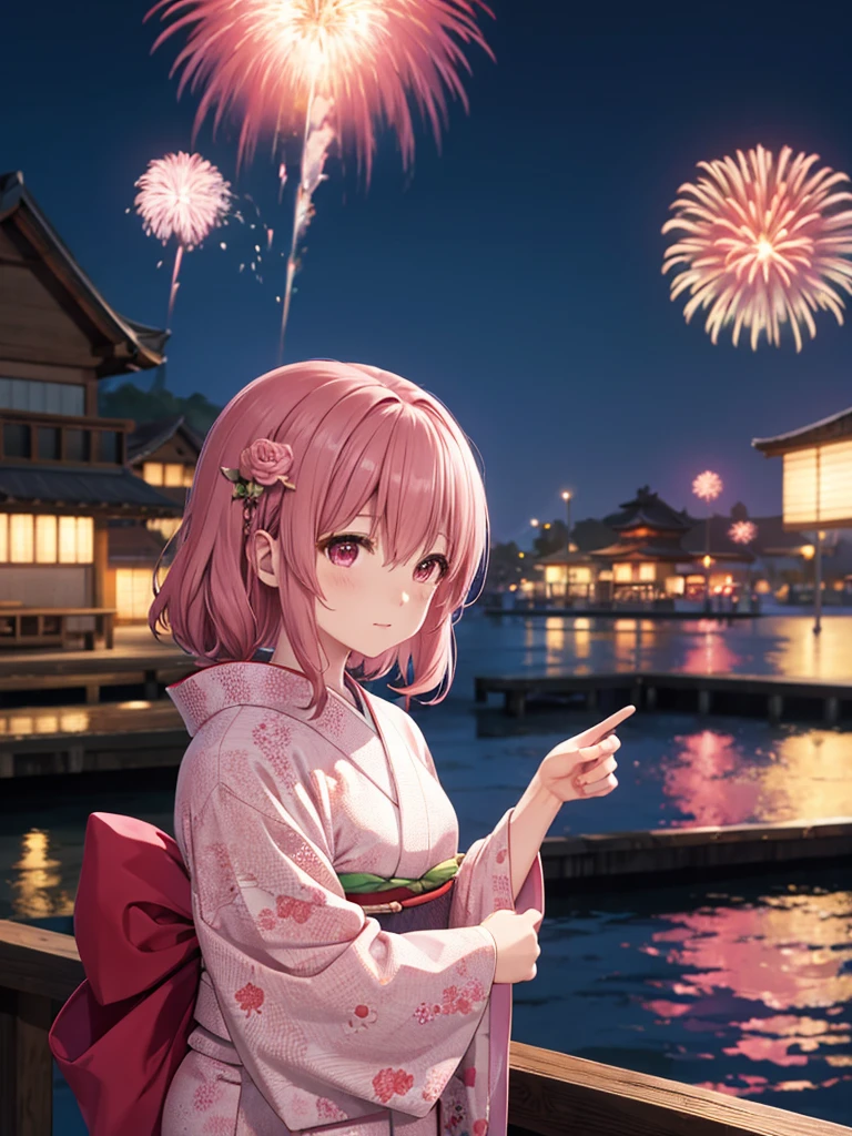 Shoko, kimono night in firework ,dusty rose hair