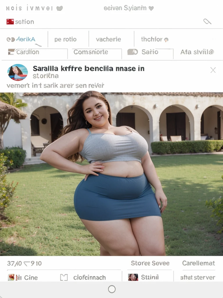 Araffe Curved short dress skirt with small breasts,Big hips Obese underwear Sea swimming and casual beach dress Smoothsky model, round shape, curved shape, attractive smile, Portrait Gabriella Linda, full-length photo, Sucier Red seducer and powerful dress
