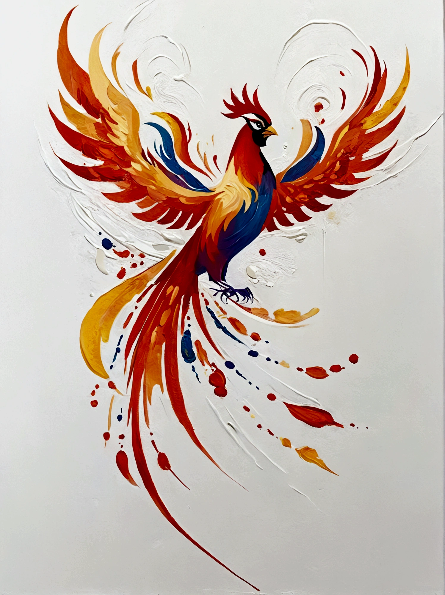 Phoenix,Chinese elements,color,Perfect proportion,symmetry,vanilla,bright,White background,real,emotion,Thick textured paint,