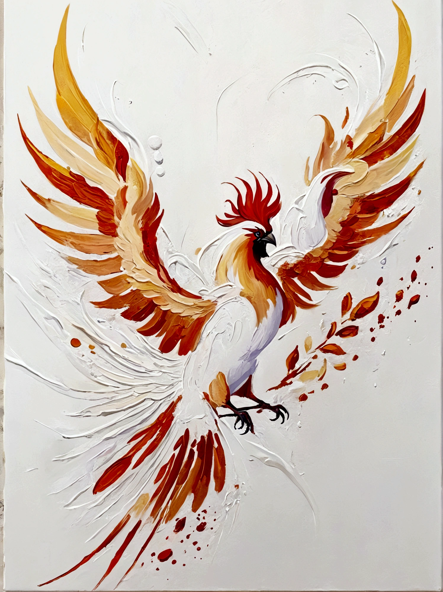 Phoenix,Chinese elements,color,Perfect proportion,symmetry,vanilla,bright,White background,real,emotion,Thick textured paint,