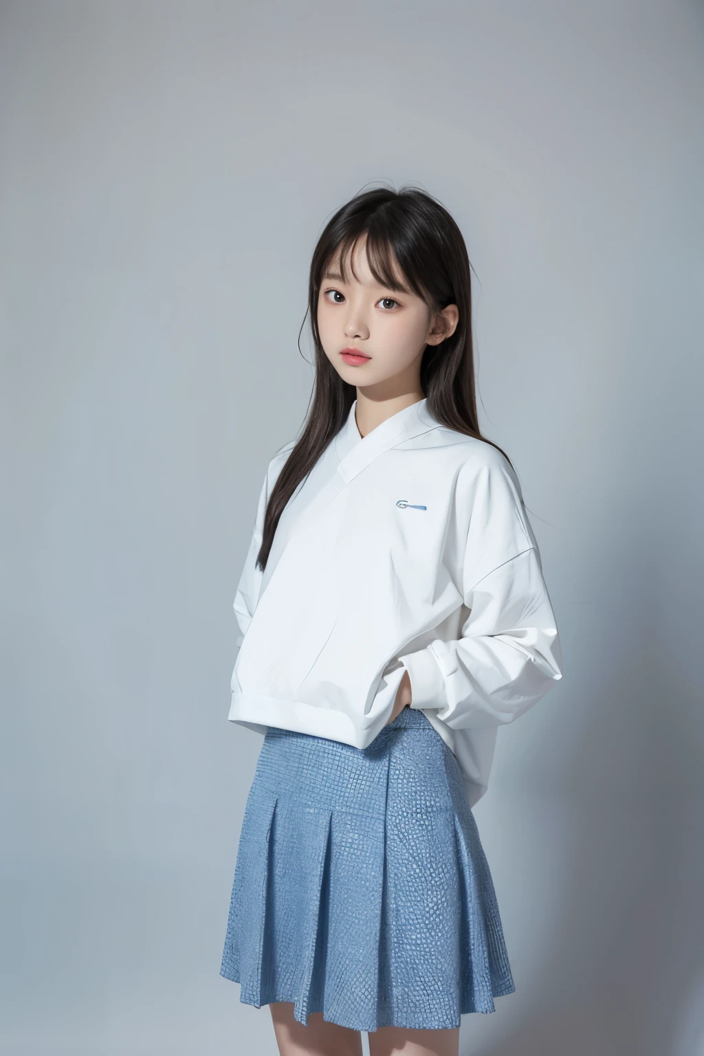 Only white is worn,Blue JK skirt 12- China
