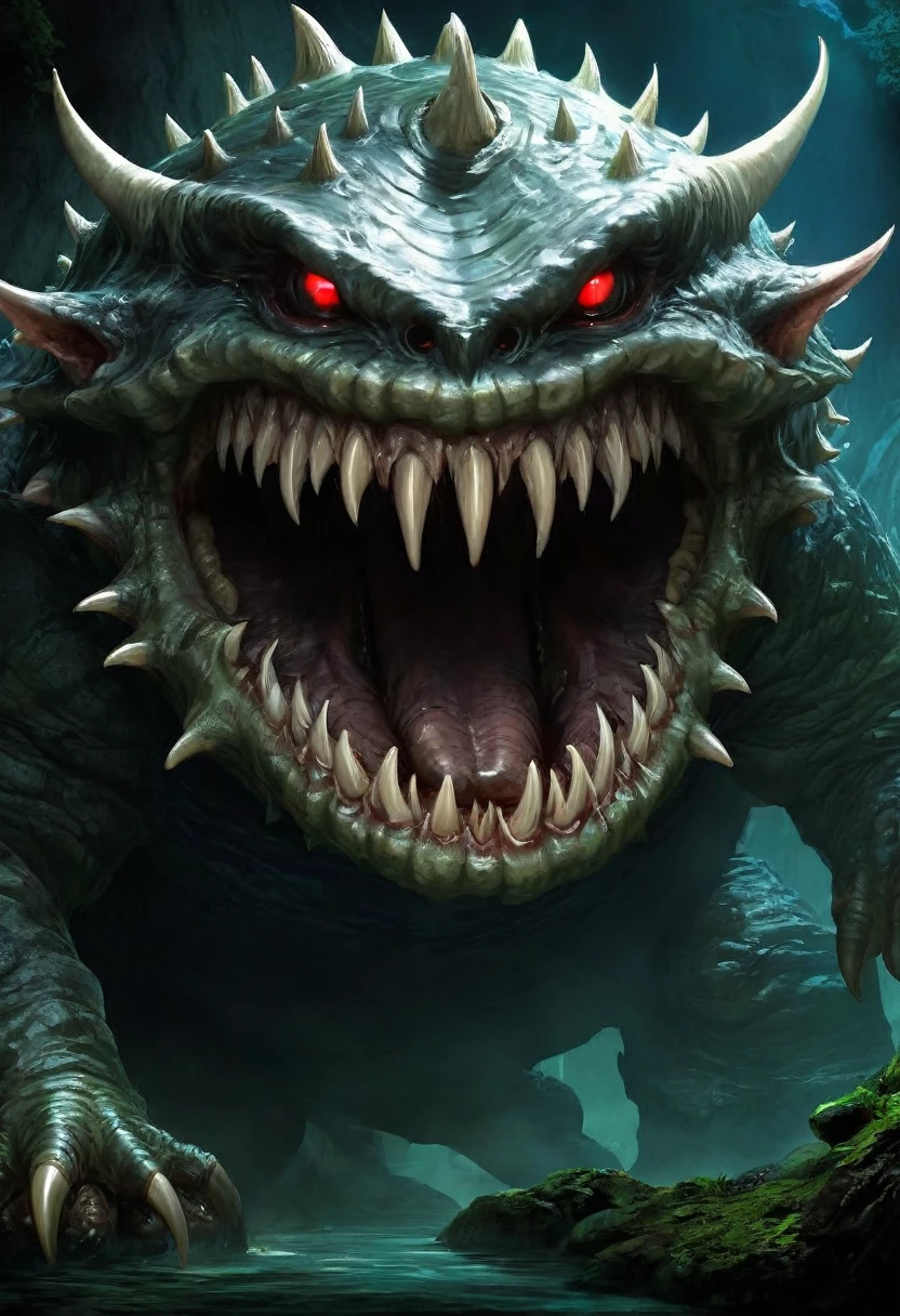 The Wardens are giant, blind creatures who live deep in underground caverns.、Its appearance is terrifyingly impressive。He's about three blocks tall.、The whole body is covered with thick grey-black scales.。The body surface has an irregular sheen.、Reflects a faint light in a dark cave。Their skin is covered with irregular dimples.、The camouflage with the rocks is perfect.。
The head has small eye sockets、But there are no eyeballs、Instead, they have large nostrils.。The mouth is large、It has a row of sharp teeth、The teeth are slightly visible when the mouth is closed.。