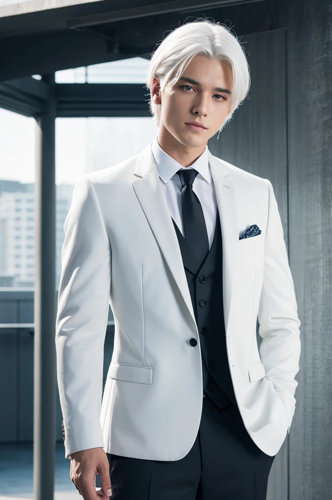 White-haired boy in a suit