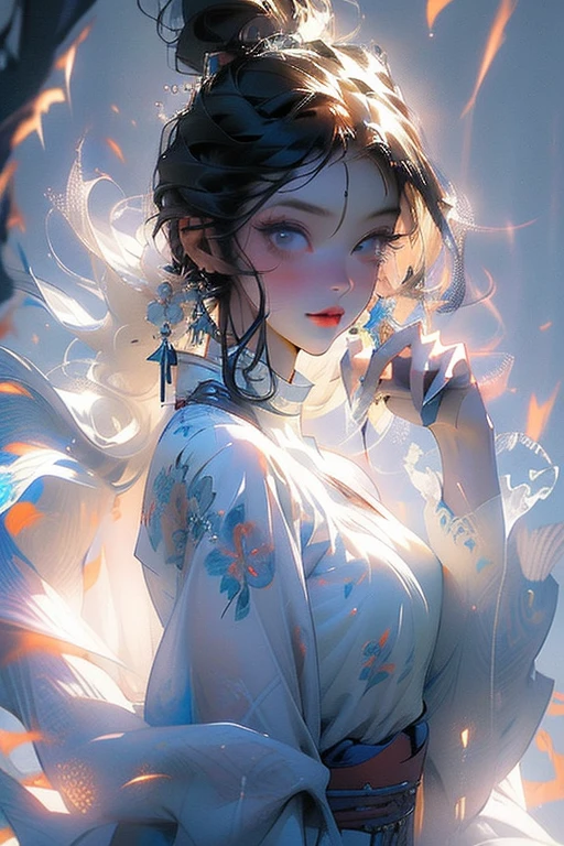 Multicolor, ,(Detailed drawn eyes), Sharp eyes, Narrow waist , Blue Flame Wizard, palmにFloatingPale-white ball of fire, Limited Edition Palette,,Shining Turquoise,Purple transparent eyes,(((The hair is covered with beautiful and delicate floral crafts, crystal jewelry filigree))),Ultra-detailed details。Detailed face,Fine grain、Half naked,Vibrant colors,Landscape Background,Forest Elements,waterfall,Ethereal atmosphere,Soft sunlight,Calm expression,Flowing Hair,Fantasy Setting,Magical atmosphere,Glowing Flower,Delicate features,Enchanted Forest,light,pastel colour,Mystical Creatures,Majestic Tree々,Carbonated water,Mottled Shadows,Heavenly Beauty,Ferocious yet elegant,Graceful posture,A strong connection with nature,Mystical Eyes,Wisdom and magic,A harmonious blend of fantasy and reality,Mythical world,Magic in the air,Peace and tranquility,Immersive Experience,Whimsical and seductive,An unforgettable visual journey,Masterpiece of Art,Glamorous Body、30 years old、Nipple erection、Large areola、Shiny Skin、Shiny Hair、See-through、((palm,Pale-white ball of fire,Floating,blazing fiercly))、palm、Pale-white ball of fire,Floating、