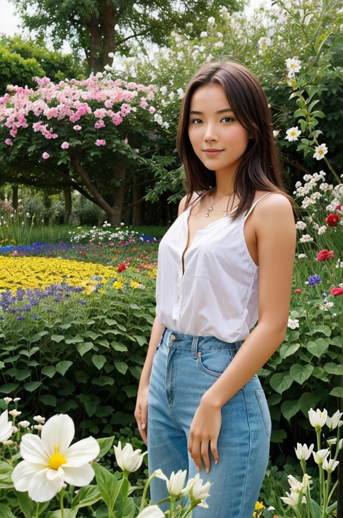 Take this picture and place it next to a beautiful girl inside a flower garden