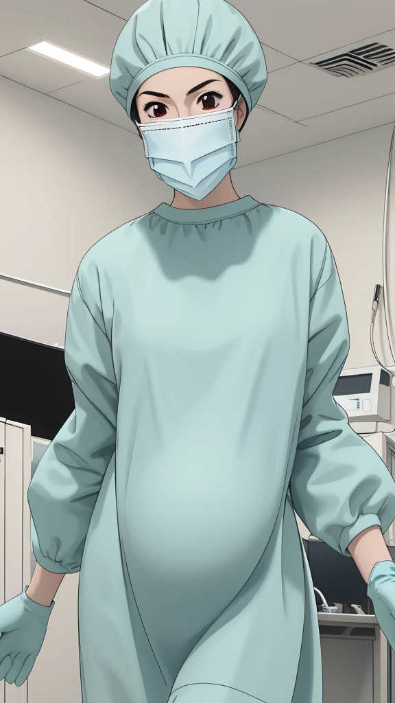 masterpiece, highest quality, source_anime, the view is turned slightly to the side, upper body, (RAW photo, best quality), 1girl, long hair, frown, pale skin, shy eyes, big breasts, big tits, pregnant, stand, natural lighting, solo, hospital, in the operating room, operating room background,
ray kasugano, pregnant with big belly, (give a score of 9_give a score of 8_give a score of 7) long sleeve Surgical dress, bouffant cap, cover the ears, surgical mask, long surgical gloves, the picture tells the story of a pregnant woman who has abdominal pain close to giving birth,