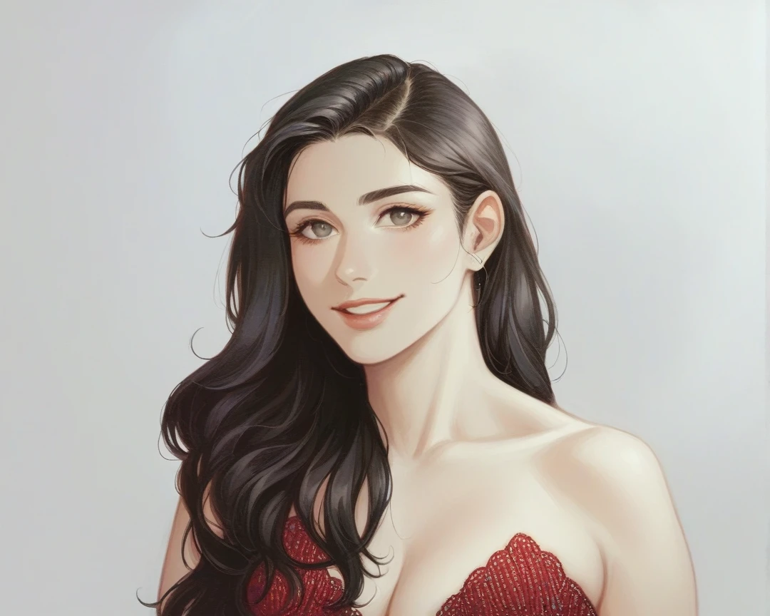 Medium format HD photo, (Stunning gorgeous eurasian Instagram model:1.3), Symmetrical composition, Striking features, Luminous skin, (Flowing black hair:1.2), Radiant smile, Captivating gaze, Elegant posture, (Soft natural light:1.3), Captured with a Phase One XF IQ3 100MP, 80mm f/2.8 lens, Clear details, Ethereal beauty, Timeless allure.
