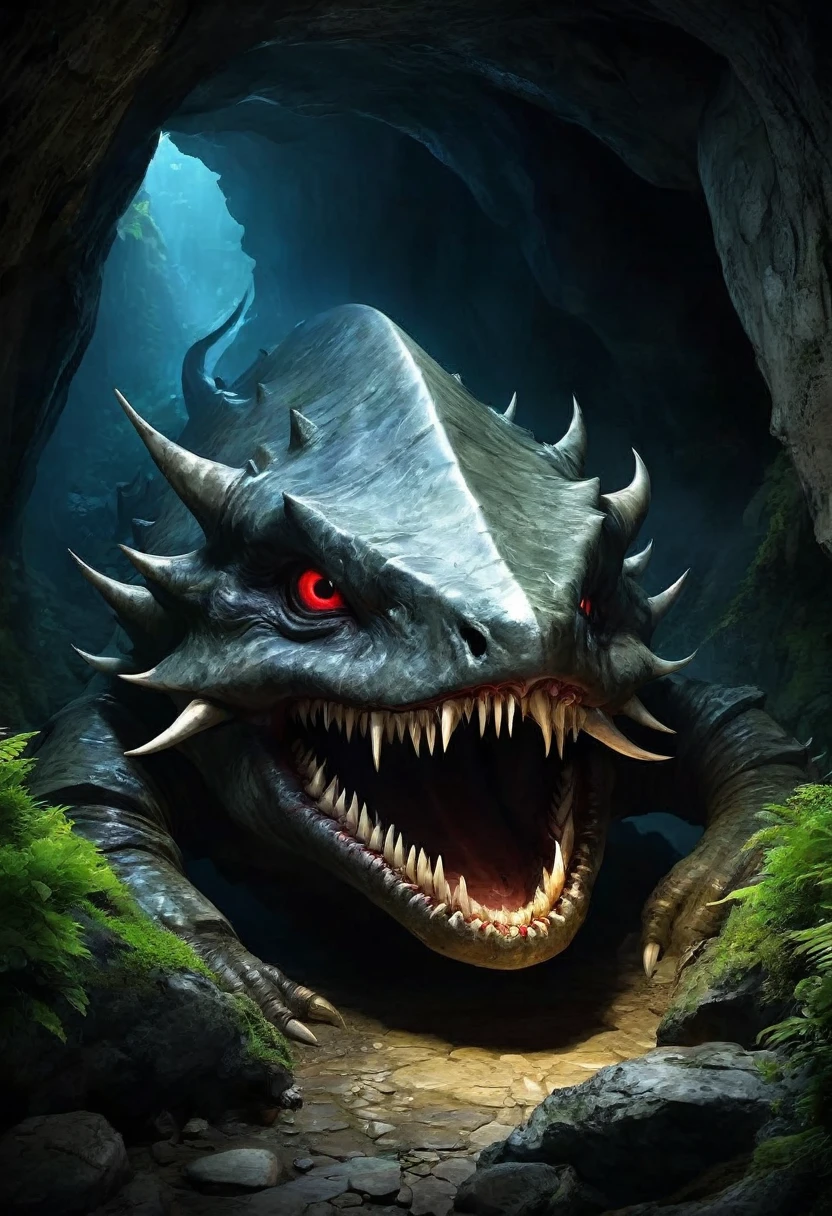 The Wardens are giant, creatures who live deep in underground caverns.、Its appearance is terrifyingly impressive。He's about three blocks tall.、The whole body is covered with thick grey-black scales.。The body surface has an irregular sheen.、Reflects a faint light in a dark cave。Their skin is covered with irregular dimples.、The camouflage with the rocks is perfect.。
There are no eyes in the head、Instead, they have large nostrils.。The mouth is large、It has a row of sharp teeth、The teeth are slightly visible when the mouth is closed.。