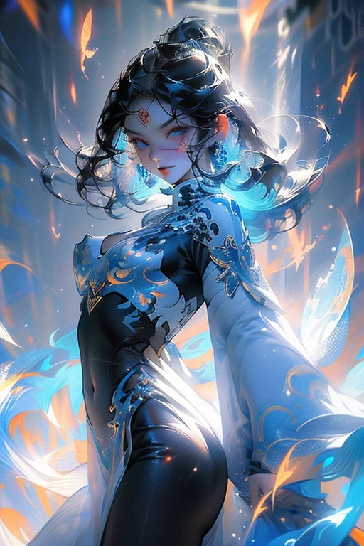 Multicolor, ,(Detailed drawn eyes), Sharp eyes, Narrow waist , Blue Flame Wizard, palmにFloatingPale-white ball of fire, Limited Edition Palette,,Shining Turquoise,Purple transparent eyes,(((The hair is covered with beautiful and delicate floral crafts, crystal jewelry filigree))),Ultra-detailed details。Detailed face,Fine grain、Half naked,Vibrant colors,Landscape Background,Forest Elements,waterfall,Ethereal atmosphere,Soft sunlight,Calm expression,Flowing Hair,Fantasy Setting,Magical atmosphere,Glowing Flower,Delicate features,Enchanted Forest,light,pastel colour,Mystical Creatures,Majestic Tree々,Carbonated water,Mottled Shadows,Heavenly Beauty,Ferocious yet elegant,Graceful posture,A strong connection with nature,Mystical Eyes,Wisdom and magic,A harmonious blend of fantasy and reality,Mythical world,Magic in the air,Peace and tranquility,Immersive Experience,Whimsical and seductive,An unforgettable visual journey,Masterpiece of Art,Glamorous Body、30 years old、Nipple erection、Large areola、Shiny Skin、Shiny Hair、See-through、((palm,Pale-white ball of fire,Floating,blazing fiercly))、palm、Pale-white ball of fire,Floating、Ass,