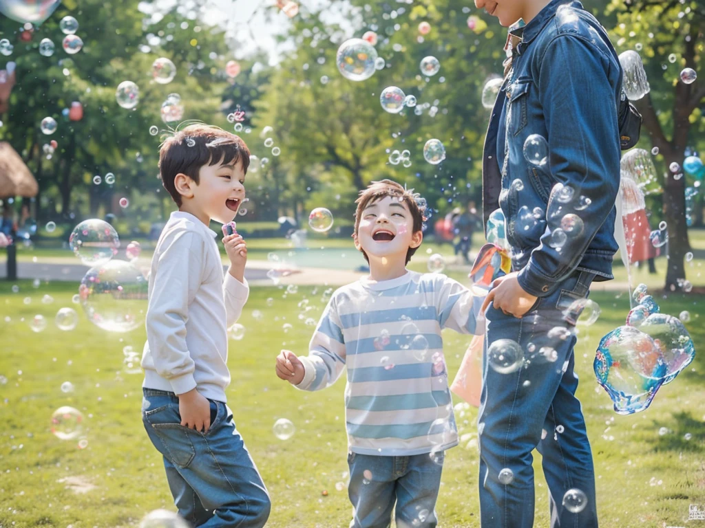 there are two boys playing with bubble in the park, bubble in the air, shutter, Have a great time, soap bubble, Have a great time, lots of bubble, bubble, Warm and convivial atmosphere, bubble everywhere, Happy children, foamy bubble, huge bubble, friendly, 大家都Have a great time, Children playing, bubble of the impossible, Children's, Capture