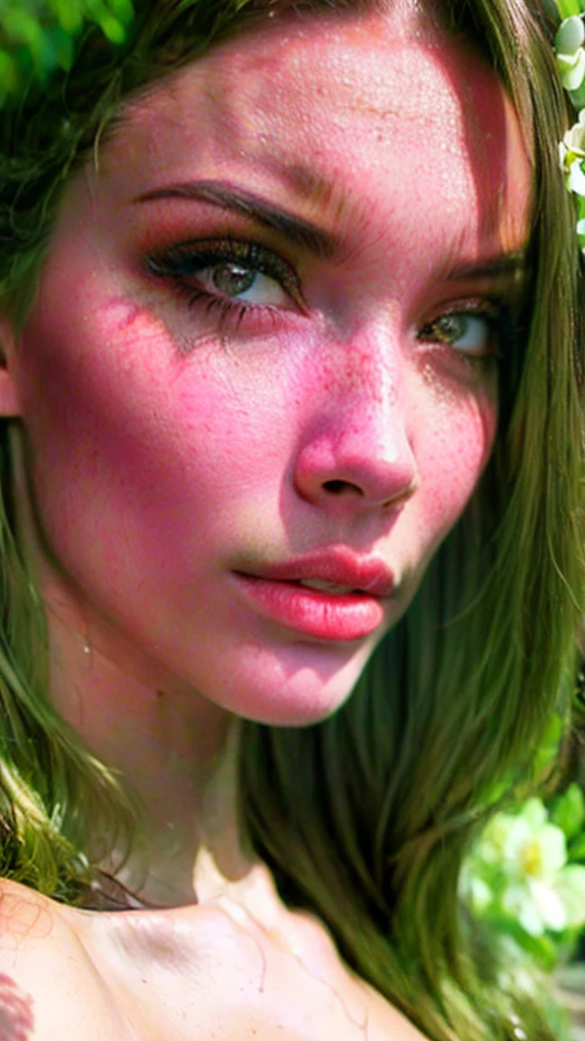 (((ultrarealistic))), (Artistic realization), (ultra detailed face and eyes: 1.4), 1 girl, (rubio) , (?????) , (thick and unkempt hair), detailed eyes, (big detailed lips) , make up, (natural breasts). (( many sakura flowers around, close up, close to the camera)), Dark frame atmosphere., (ultra detailed)