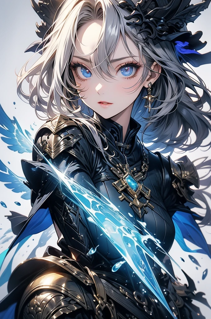 Close-up of woman in silver and blue dress, Chengwei Pan at Art Station, by ヤン・J, Detailed fantasy art, Amazing character art, Fan Art Best Art Station, Magnificent and elaborate character art, Beautiful Armor, Highly detailed art gems, Detailed digital anime art, artgerm の artstation pixiv, Girl in Armor