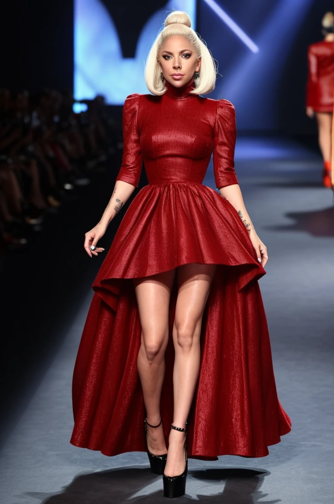 Lady Gaga wears a dress made from fresh beef, on the catwalk