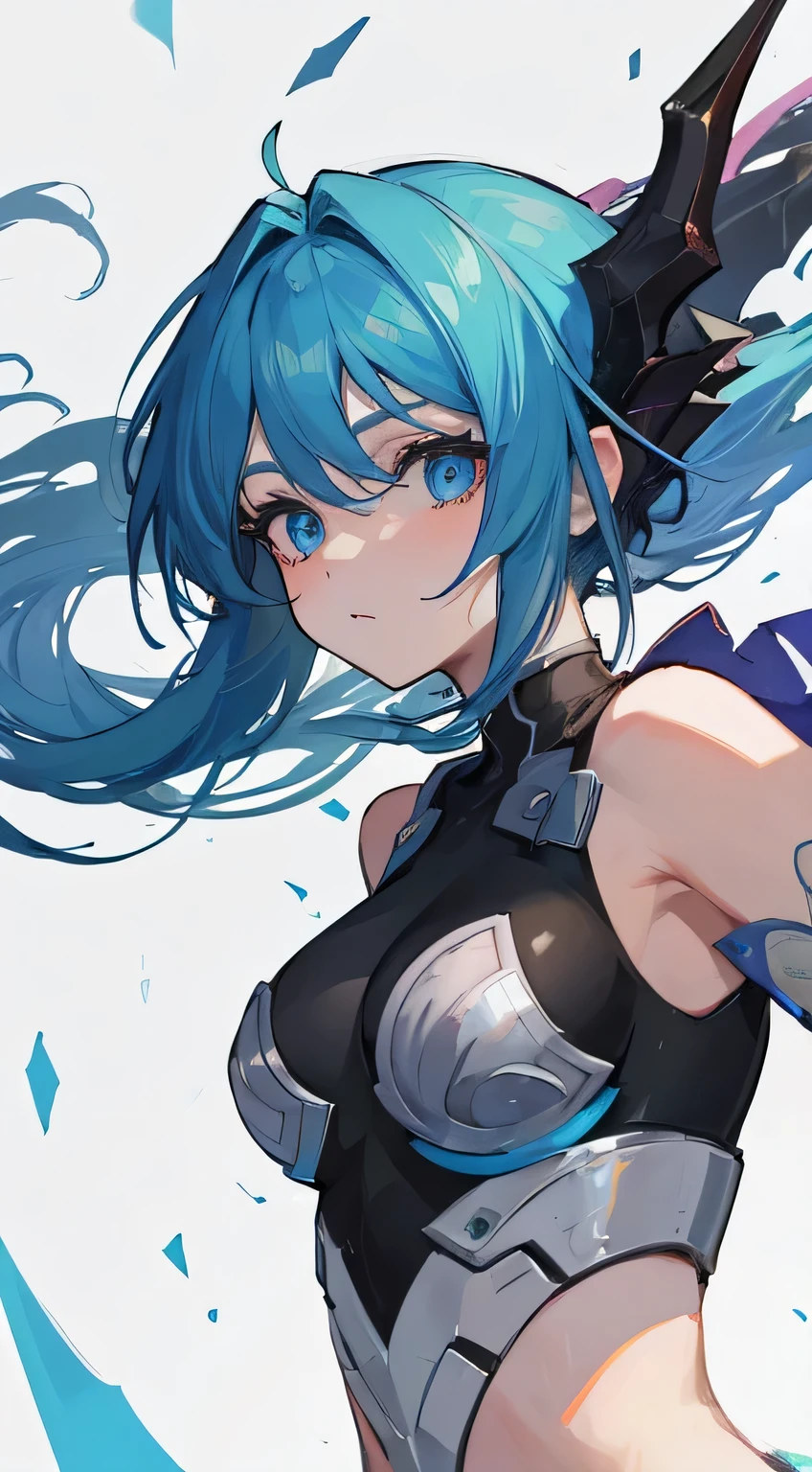 1girl in, Blue hair, sharp blue eyes, she is a dragon girl