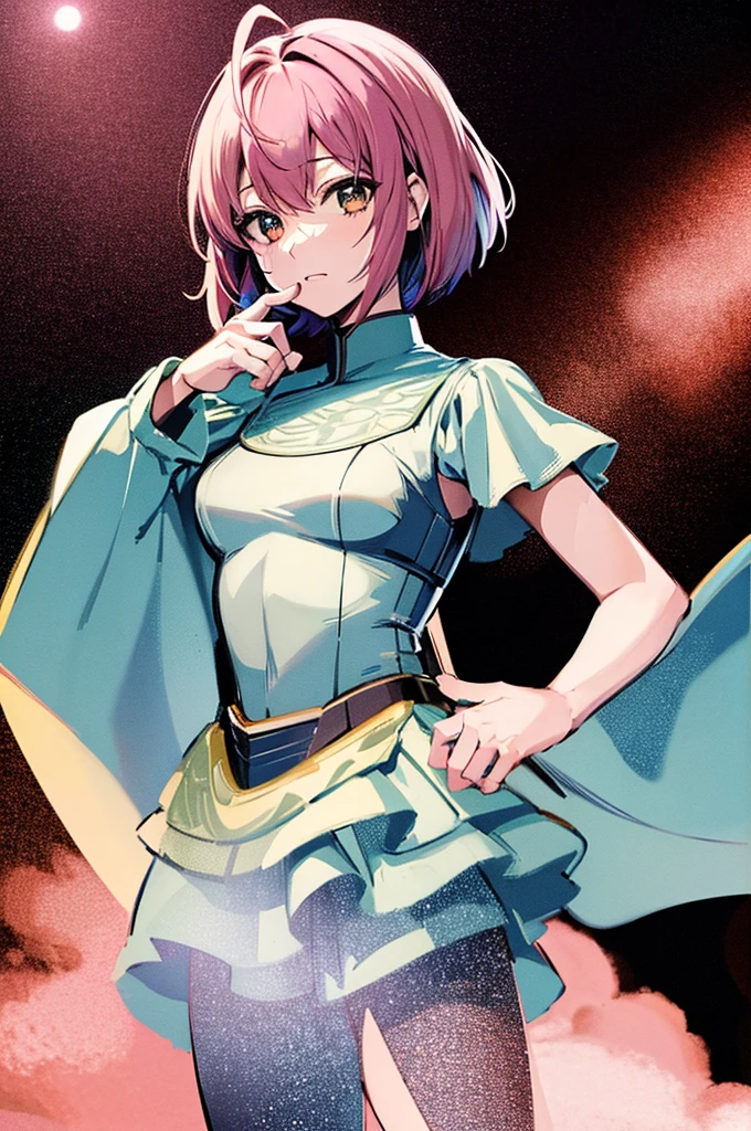 Highest quality, masterpiece, High resolution, alone, （Haman Khan），（機動戦士ZGundam），（Zeon Army_uniform），（Black‗Mantle），（pink_Hair Color），Gundam，Cybele，（Funnel）、Bob haircut，Bangs‗Hairstyle，Young Girl，Starry Sky_background，Anime Style, Highest quality, 4K, masterpiece,， alone, 1,whole body，looking at the camera, Shinkai Makoto style, Sharp Eyes，（Full Finger）, （Accurate fingertips）, （The finer details）, （Anatomically correct）, (映画のbackground), Hyper Detail, (Subtle details), (Intricate details),