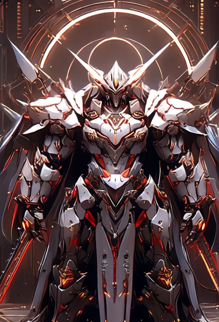 six hands，man，Mech warrior，heavy sword，There is a circle of mechas surrounding him behind him。