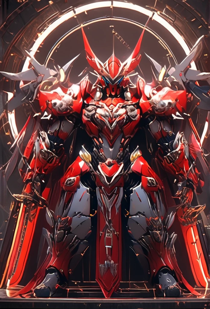 six hands，man，Mech warrior，heavy sword，There is a circle of mechas surrounding him behind him。