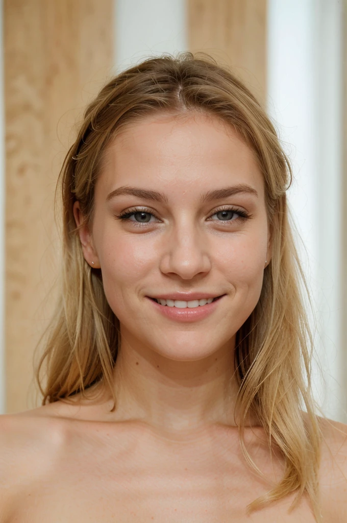 Une magnifique blonde de 21 ans corp entièrement nue, Visage innocent, cheveux bouclés naturels, Oeil bleu, Haute résolution, meilleure qualité, Détails complexes, Très détaillé, acuité, peau détaillée, réaliste skin texture, texture, Yeux détaillés, professionnel, 4K, Sourire charmant, Couleur Kodak Vision, corps parfaitement ajusté, extrêmement détaillé, plan américain.