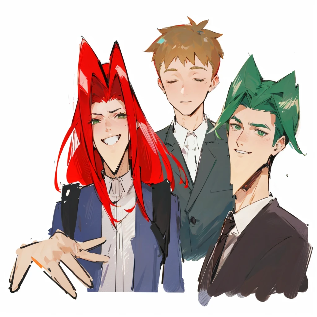 Handsome man with red hair、Green haired handsome guy、Man in the middle、A refreshing look、Girls' Manga