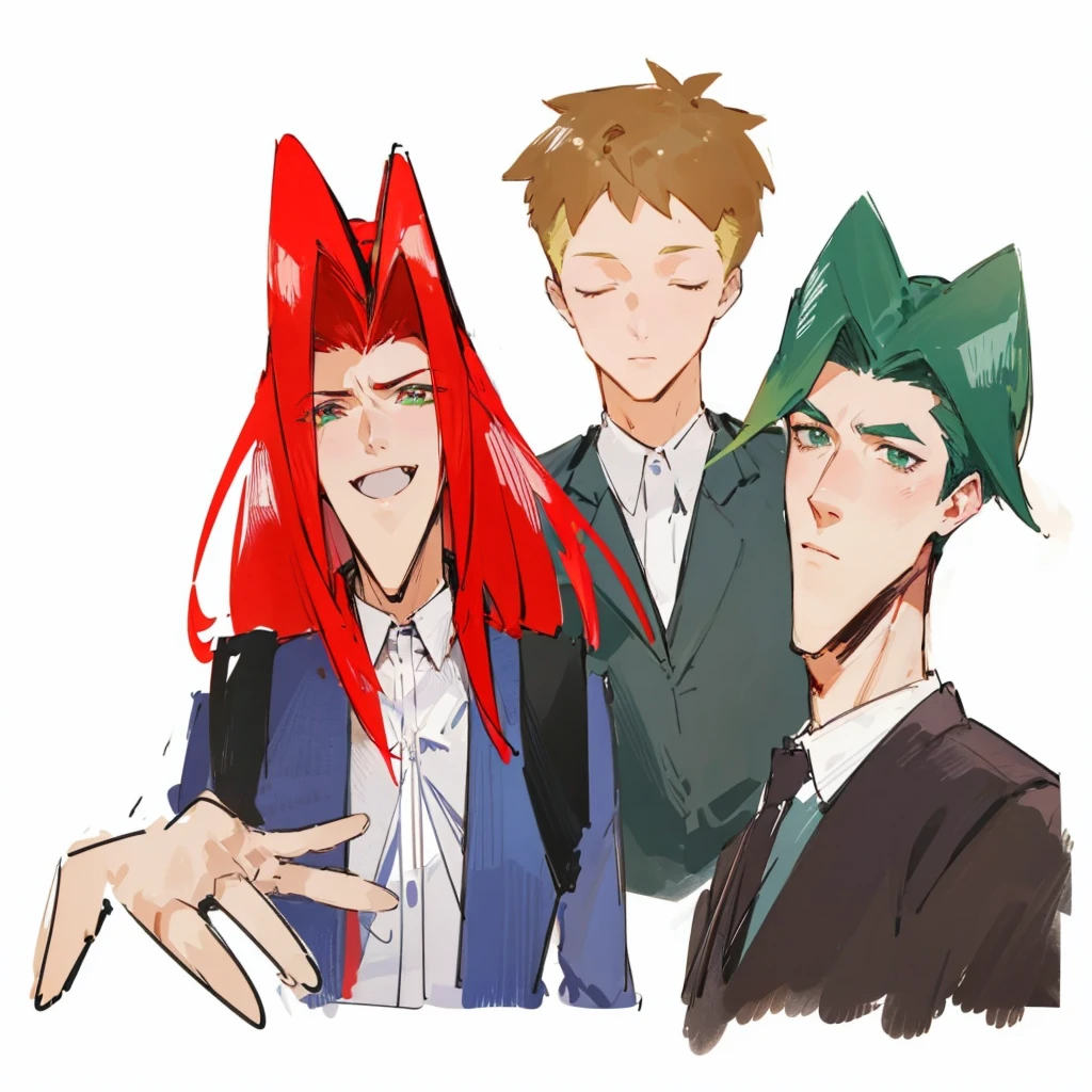 Handsome man with red hair、Green haired handsome guy、Man in the middle、A refreshing look、Girls' Manga