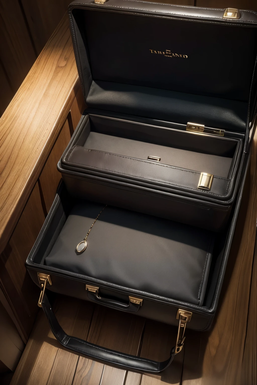 Small closed briefcase with the name of an existing jewelry store