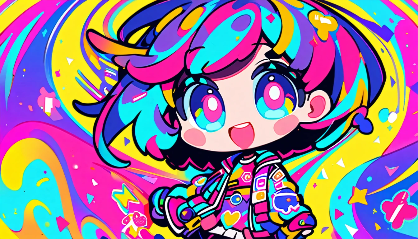 Vibrant art,pop、bright、colorful, 1 female, ライトblueの髪, short hair、Happy,cute, Animation Style, cute, clearly, colorful cyberpunk, bubblegum pop, cute、ピンクとライトblueをメインカラーに、I'Cheer loudly、 Wearing headphones、tropical, summer、 Blue as the base color、blue、Cool atmosphere、Refreshing、summerっぽい、