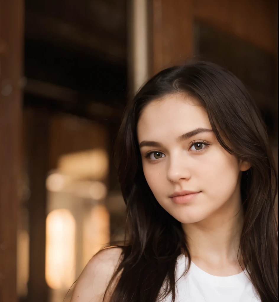 Make this girl naked with medium peachy boobies