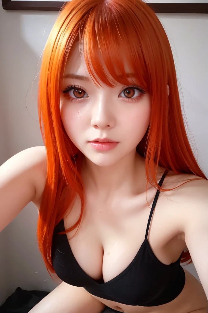 beautiful girl、Orange Hair、Red eyes、Shortcuts、Creampie、Overflowing semen