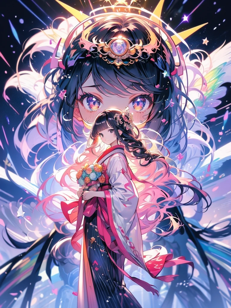 Masterpiece, Orihime (Hanfu,extreme beauty, cute),Hikoboshi(Hanfu,handsome, cool), Tanabata, background Milky Way, star-filled sky. shining stars, twinkling stars, summer triangle (Orihime star, Hikoboshi, star Choboshi) Bright stars, beautiful stars, starry sky, spectacular scenery} Orihime andHikoboshi face eachother and are happyto be reunited.